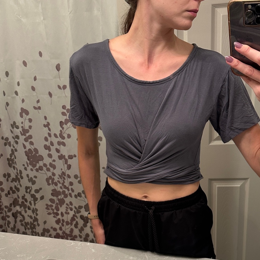 Gray Twist-Front Crop Top